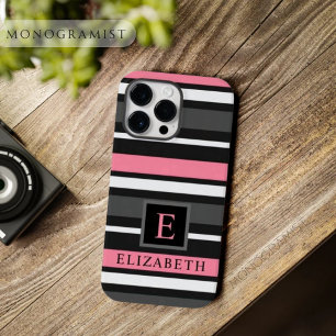 Customisable Black Pink Grey White Stripes  iPhone 14 Pro Max Case