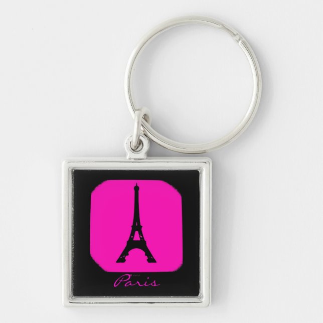 Customisable black pink razberry Paris keychain (Front)