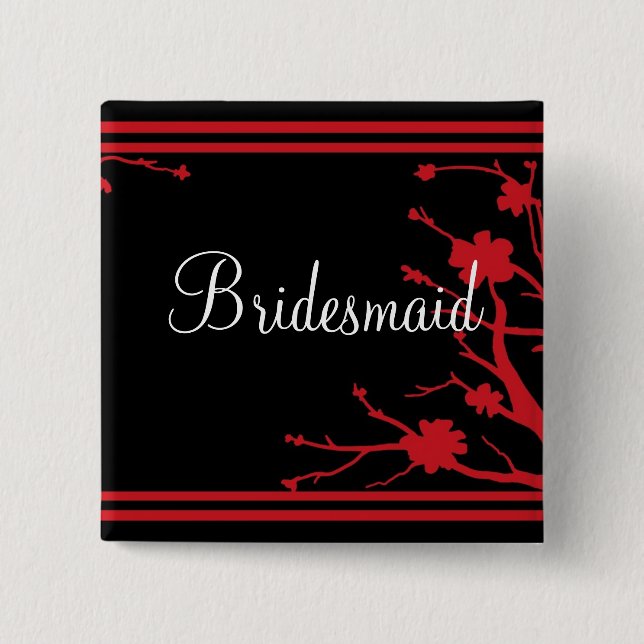 Customisable black red floral bridesmaid button (Front)