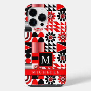 Customisable Black Red White Geometric iPhone 14 Pro Max Case