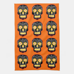 Customisable Black Sugar Skull Tea Towel
