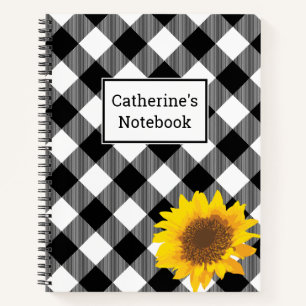 Customisable Black & White Buffalo Plaid Sunflower Notebook