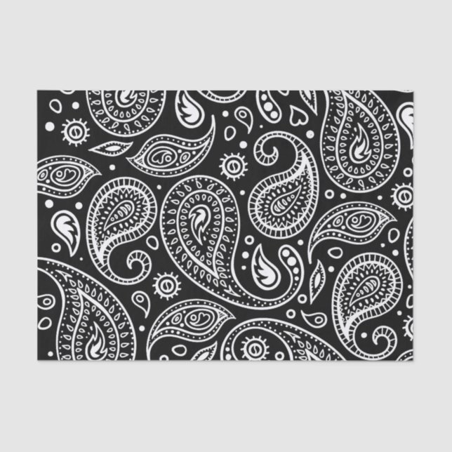 Customisable Black & White Classic Paisley Pattern Tissue Paper (Front)