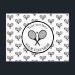 Customisable Black & White Elegant Tennis Rackets  Postcard<br><div class="desc">Minimalist tennis rackets and ball design gifts in preppy black and white colours. Simple,  minimalist gift for your tennis coach or tennis team gift for a tennis player. Trendy tennis players' personalised postcard</div>