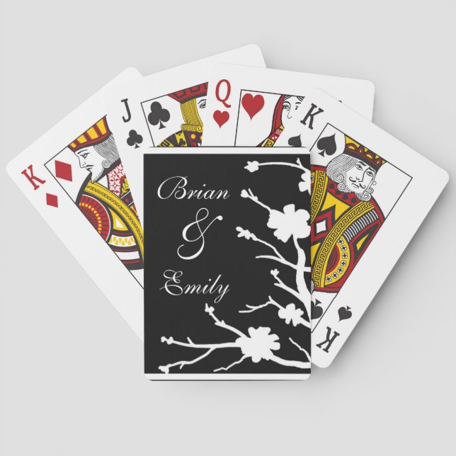 Customisable black white floral playing cards (Back)
