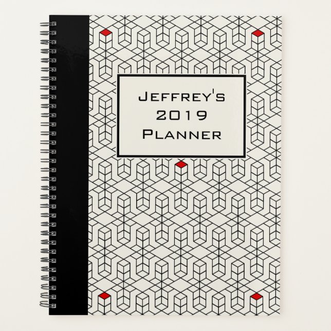 Customisable Black & White Geometric Planner (Front)