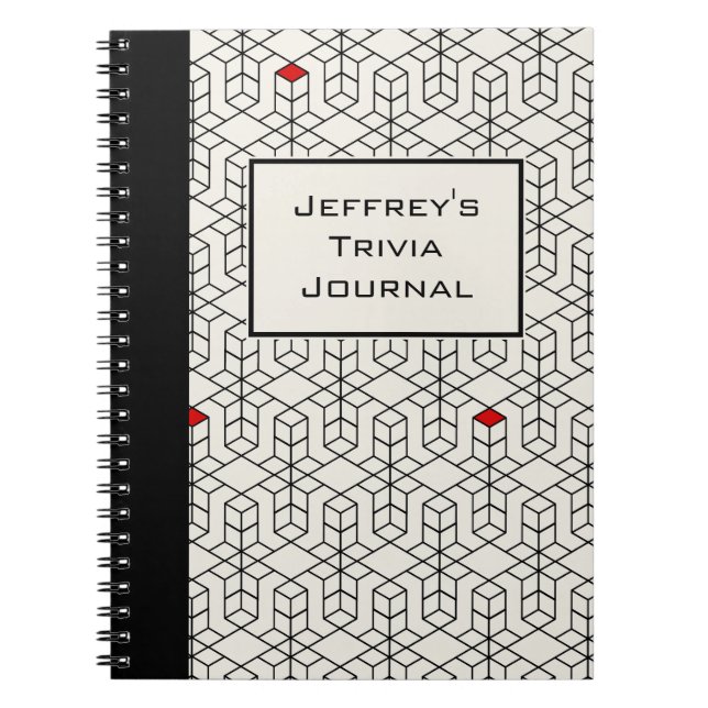 Customisable Black & White Geometric Trivia Notebook (Front)