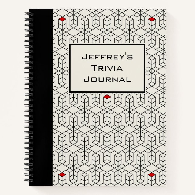 Customisable Black & White Geometric Trivia Notebook (Front)