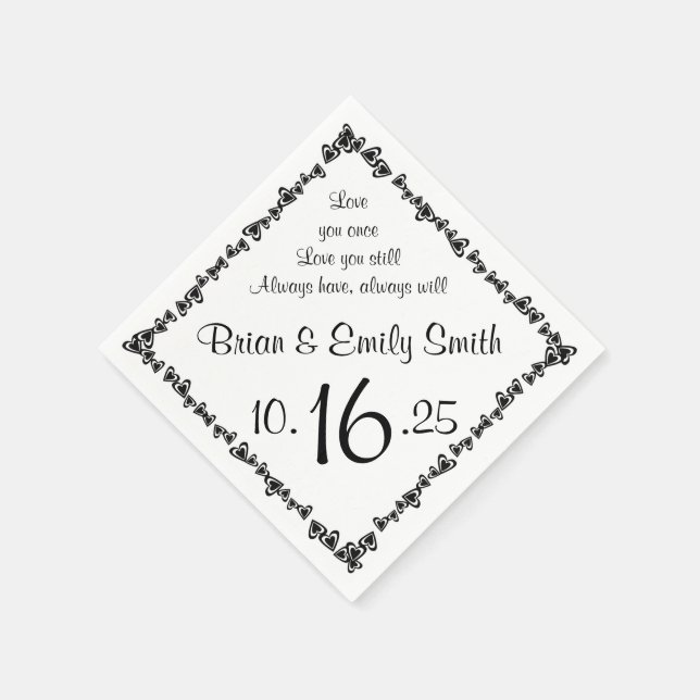 Customisable black white heart paper napkins (Corner)