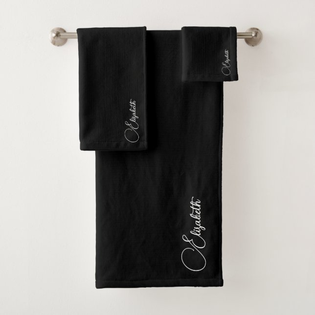 Customisable Black White Template Typography Name Bath Towel Set (Insitu)