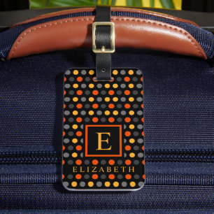 Customisable Black Yellow Orange Grey Polka Dot Luggage Tag