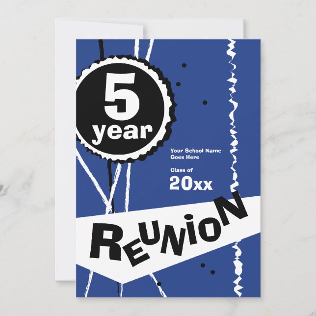 Customisable Blue 5 Year Class Reunion Invitation (Front)