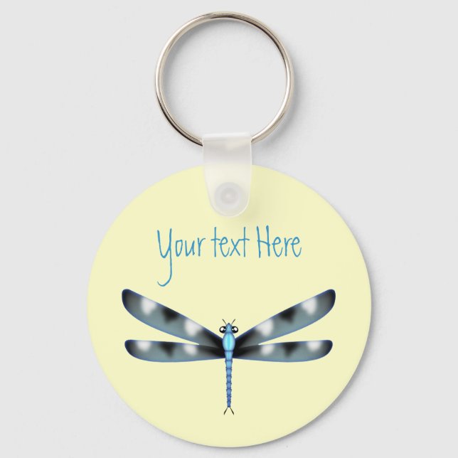 Customisable Blue and Black Dragonfly Keychain (Front)