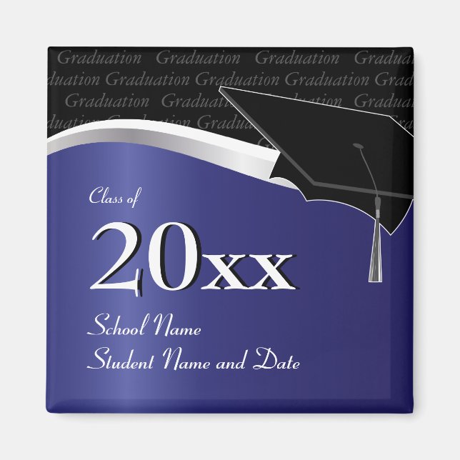 Customisable Blue and Black Graduation Magnet (Front)
