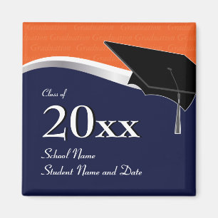 Customisable Blue and Orange Graduation Magnet