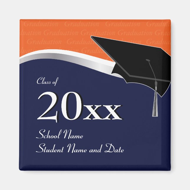 Customisable Blue and Orange Graduation Magnet (Front)