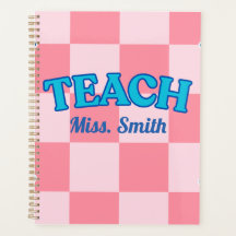 Customisable Blue and PinCheckered Teacher Planner