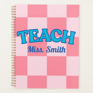 Customisable Blue and PinCheckered Teacher Planner