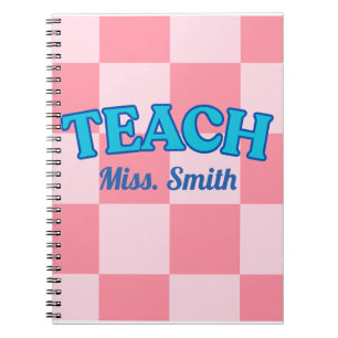 Customisable Blue and PinCheckered Teacher Planner Notebook