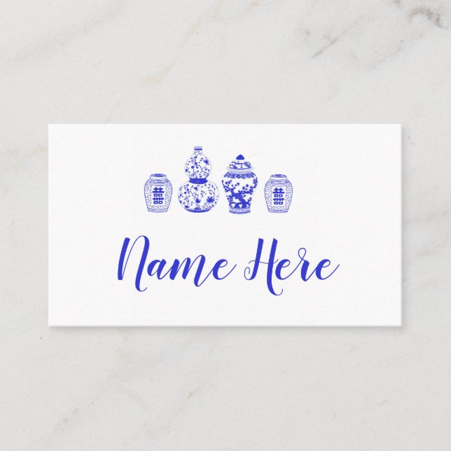 Customisable Blue and White Ginger Jar Placecards (Front)