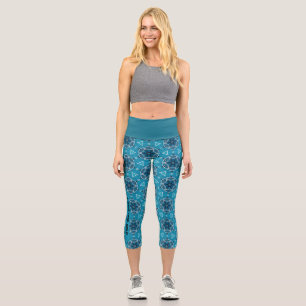 customisable blue bicycle pattern capri leggings