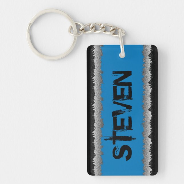 Customisable blue black grey shredded keychain (Front)