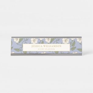 Customisable Blue Botanical Cottagecore Floral Desk Name Plate