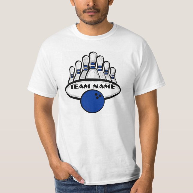 Customisable blue bowling team guys value tee (Front)