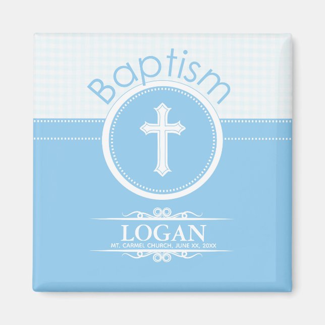 Customisable, Blue Boy Child of God Baptism Magnet (Front)