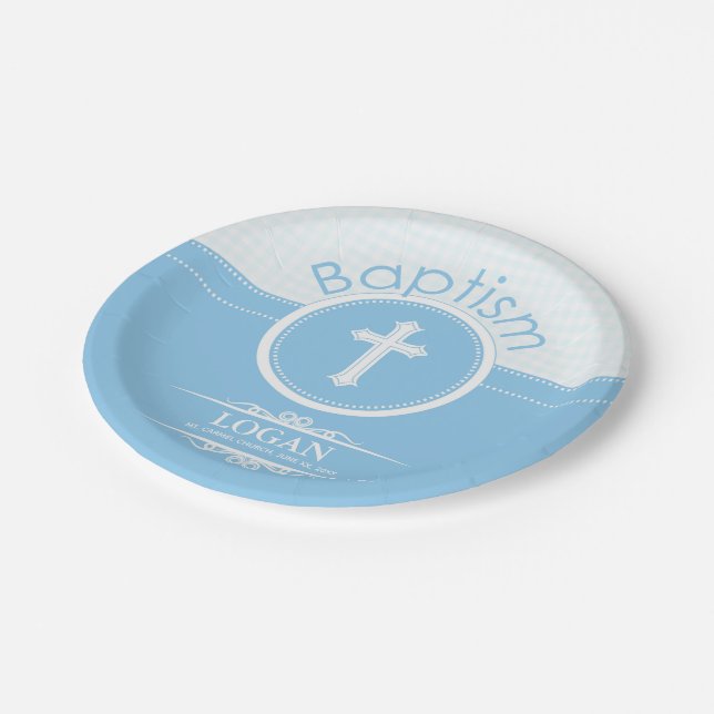 Customisable, Blue Boy Child of God Baptism Paper Plate (Angled)