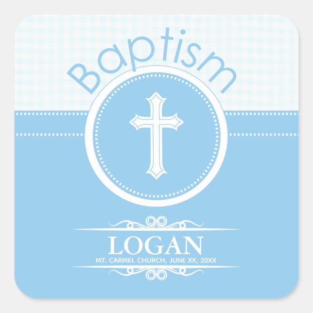 Customisable, Blue Boy Child of God Baptism Square Sticker (Front)