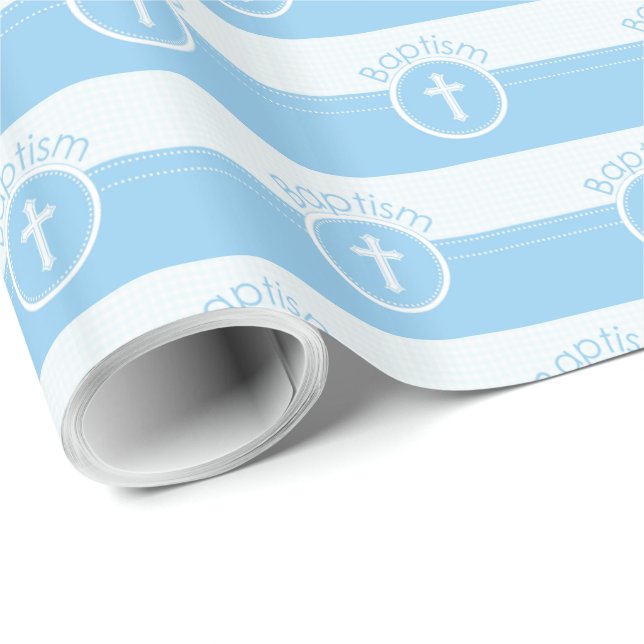 Customisable, Blue Boy Child of God Baptism Wrapping Paper (Roll Corner)