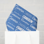 Customisable Blue Boys Name Font Collage Tissue Paper<br><div class="desc">This personalised cool blue tissue paper is customised with your teen boy's name in 9 different beautiful fonts. A cute personalised gift wrap for a guy.</div>