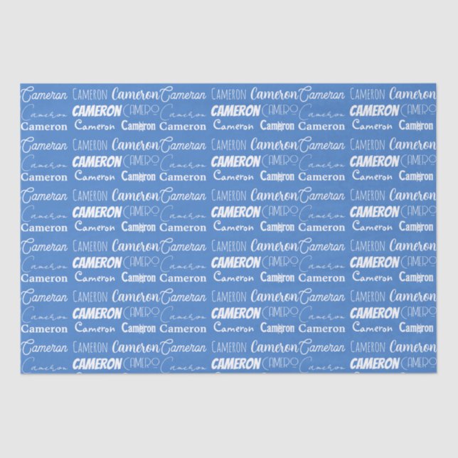 Customisable Blue Boys Name Font Collage Tissue Paper (Front)