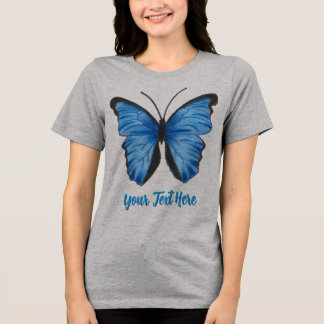 Customisable Blue Butterfly Design Tri-Blend Shirt