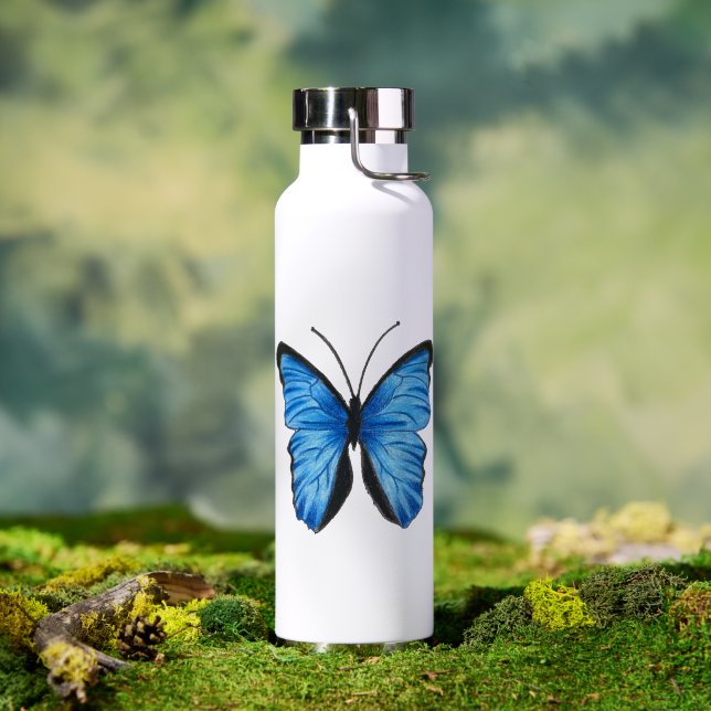 Customisable Blue Butterfly Design Water Bottle (Outdoor (Rotated))