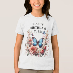 Customisable Blue Butterfly Floral Art-96279 Tri-Blend Shirt
