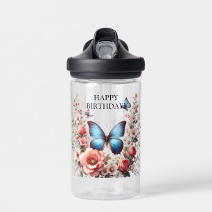 Customisable Blue Butterfly Floral Art-96279 Water Bottle