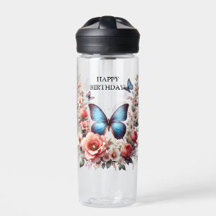 Customisable Blue Butterfly Floral Art-96279 Water Bottle