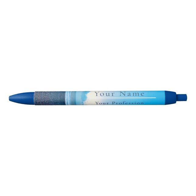 Customisable Blue Calm Beach Scene Blue Ink Pen (Front)