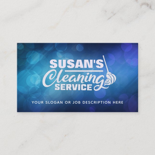 Customisable Blue Cleaning Business Cards (Front)