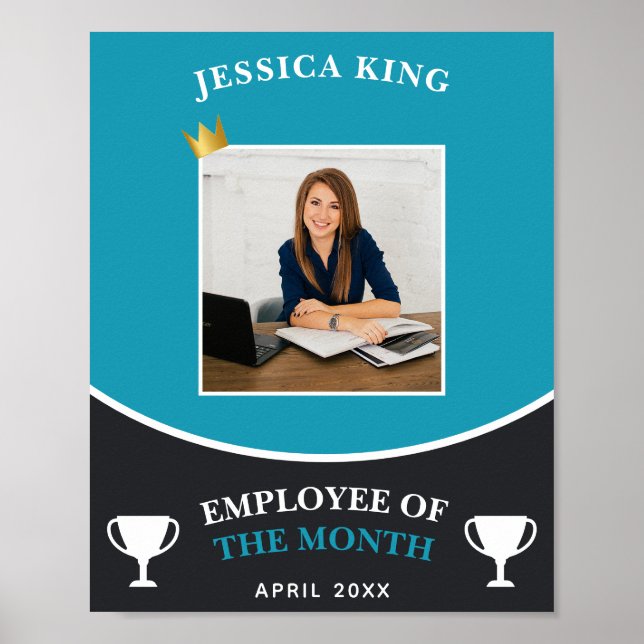 Customisable Blue Employee Of The Month Picture Poster (Front)