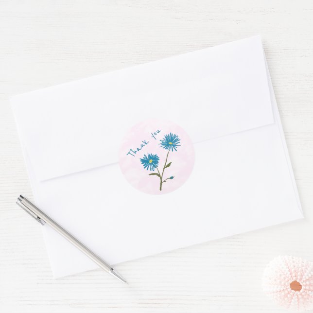 Customisable Blue Floral Thank You Envelope  Classic Round Sticker (Envelope)