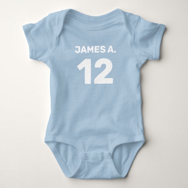 Customisable blue (front & back design) baby bodysuit (Front)