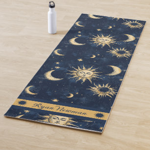 Customisable Blue & Gold Sun and Crescent Moon Yoga Mat