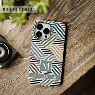 Customisable Blue Grey White Stripe Geometric  Case-Mate iPhone 14 Pro Max Case
