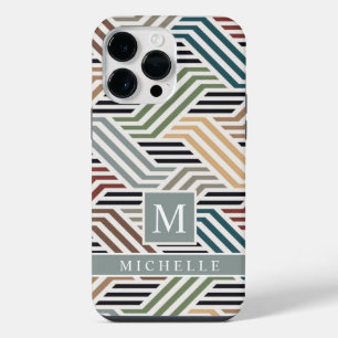 Customisable Blue Grey White Stripe Geometric iPhone 14 Pro Max Case
