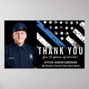 Customisable Blue Line Police Retirement Photo Poster