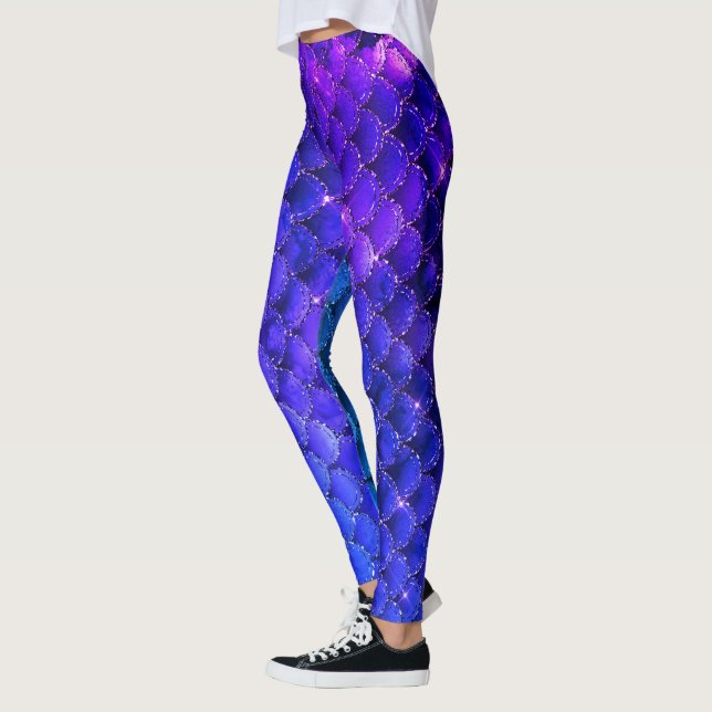 Customisable Blue Mermaid Glitter  Leggings (Left)
