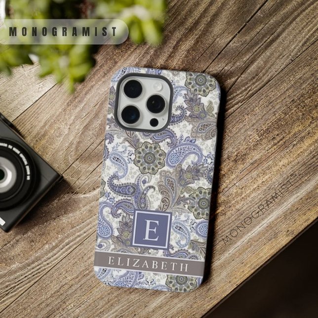 Customisable Blue Purple Grey White Paisley iPhone Case (Customizable Blue Purple Grey White Paisley iPhone Case)